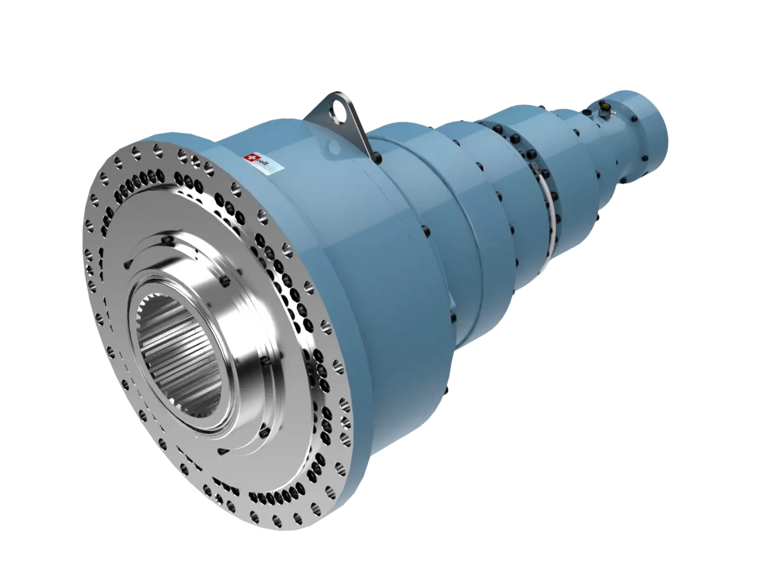 CAD-Darstellung eines Rollstar-Antriebsaggregats mit Flansch, Verzahnung und modularer Bauweise